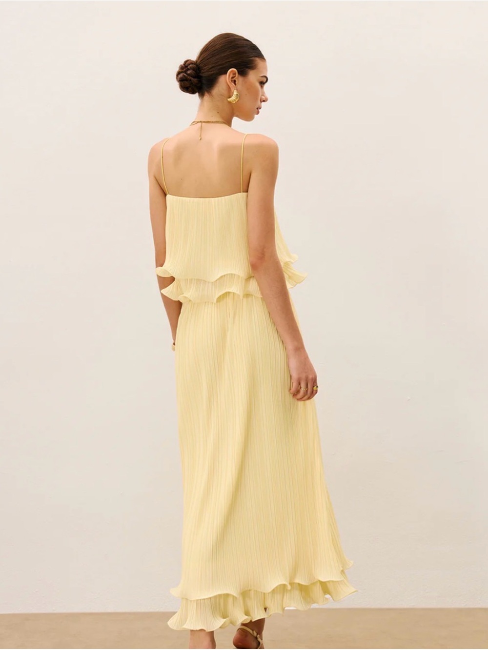 Commense Pale Yellow Pleated Ruffle Cami and Wide-Leg Set - Picture 2 of 3